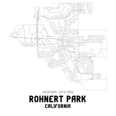 Rohnert Park California. US street map with black and white lines.