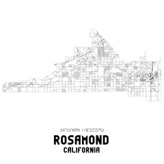 Rosamond California. US street map with black and white lines.