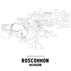 Roscommon Michigan. US street map with black and white lines.