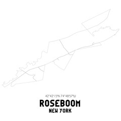 Roseboom New York. US street map with black and white lines.