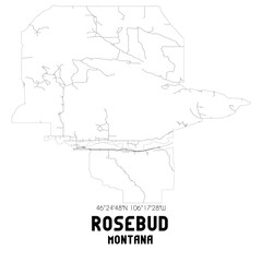 Rosebud Montana. US street map with black and white lines.