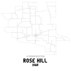 Rose Hill Iowa. US street map with black and white lines.