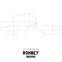 Romney Indiana. US street map with black and white lines.