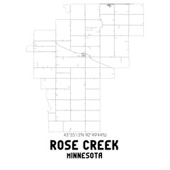 Rose Creek Minnesota. US street map with black and white lines.