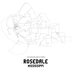 Rosedale Mississippi. US street map with black and white lines.