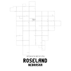 Roseland Nebraska. US street map with black and white lines.