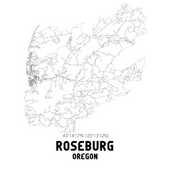 Roseburg Oregon. US street map with black and white lines.