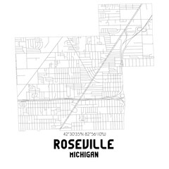 Roseville Michigan. US street map with black and white lines.