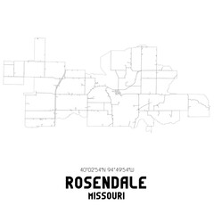 Rosendale Missouri. US street map with black and white lines.