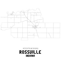 Rossville Indiana. US street map with black and white lines.