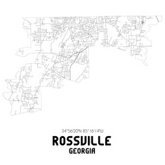Rossville Georgia. US street map with black and white lines.