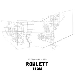 Rowlett Texas. US street map with black and white lines.