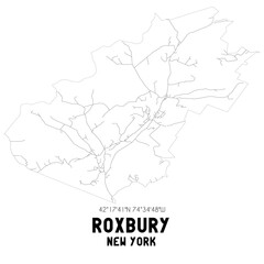 Roxbury New York. US street map with black and white lines.