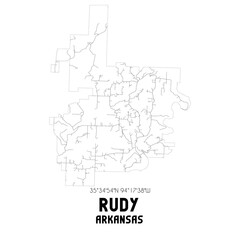 Rudy Arkansas. US street map with black and white lines.
