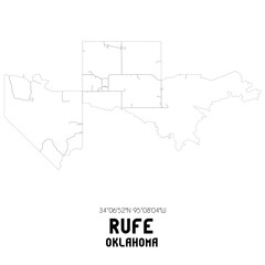 Rufe Oklahoma. US street map with black and white lines.