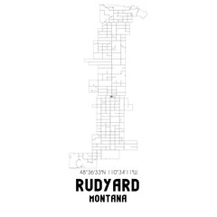 Rudyard Montana. US street map with black and white lines.