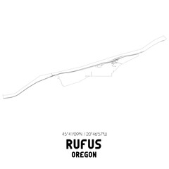 Rufus Oregon. US street map with black and white lines.