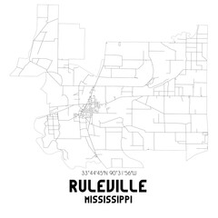 Ruleville Mississippi. US street map with black and white lines.