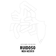 Ruidoso New Mexico. US street map with black and white lines.