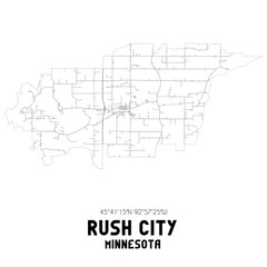 Rush City Minnesota. US street map with black and white lines.