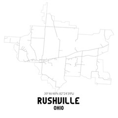 Rushville Ohio. US street map with black and white lines.
