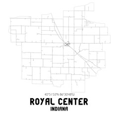 Royal Center Indiana. US street map with black and white lines.