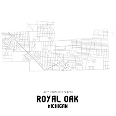 Royal Oak Michigan. US street map with black and white lines.