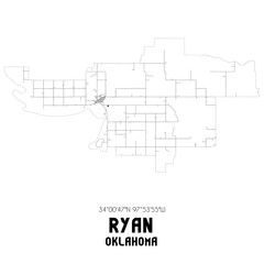 Ryan Oklahoma. US street map with black and white lines.