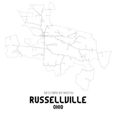 Russellville Ohio. US street map with black and white lines.