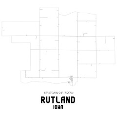Rutland Iowa. US street map with black and white lines.