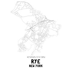 Rye New York. US street map with black and white lines.