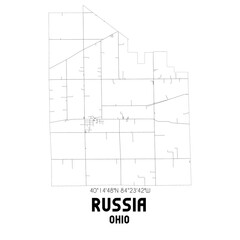 Russia Ohio. US street map with black and white lines.