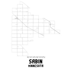 Sabin Minnesota. US street map with black and white lines.