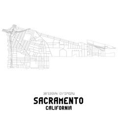 Sacramento California. US street map with black and white lines.