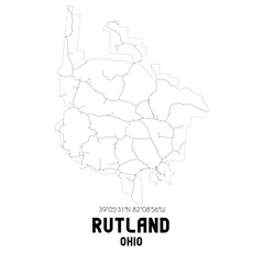 Rutland Ohio. US street map with black and white lines.