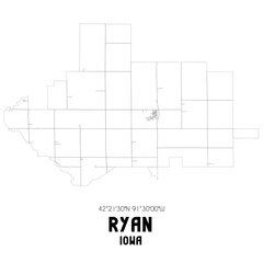 Ryan Iowa. US street map with black and white lines.