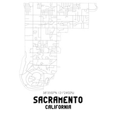 Sacramento California. US street map with black and white lines.