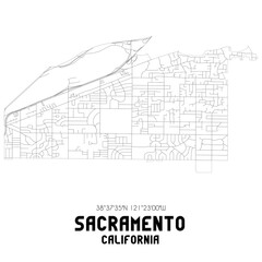 Sacramento California. US street map with black and white lines.