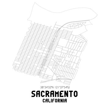 Sacramento California. US street map with black and white lines.