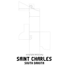 Saint Charles South Dakota. US street map with black and white lines.