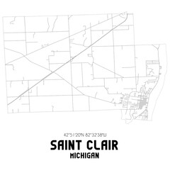 Saint Clair Michigan. US street map with black and white lines.