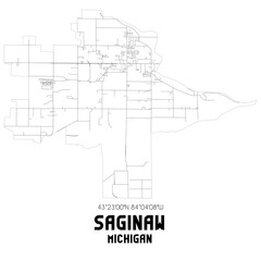 Saginaw Michigan. US street map with black and white lines.