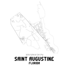 Saint Augustine Florida. US street map with black and white lines.