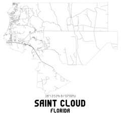 Saint Cloud Florida. US street map with black and white lines.