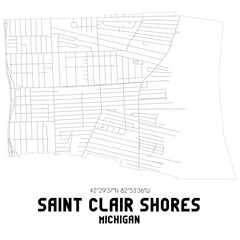 Obraz premium Saint Clair Shores Michigan. US street map with black and white lines.
