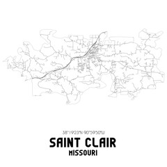 Saint Clair Missouri. US street map with black and white lines.