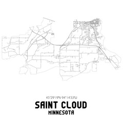 Saint Cloud Minnesota. US street map with black and white lines.