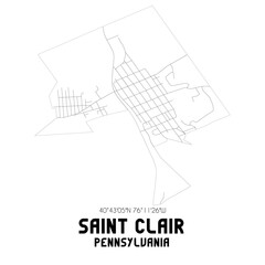 Saint Clair Pennsylvania. US street map with black and white lines.