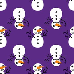 Winter Christmas seamless snowman with carrot and scarf pattern for wrapping paper and Noel and kids and fabrics