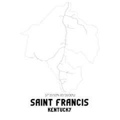 Saint Francis Kentucky. US street map with black and white lines.